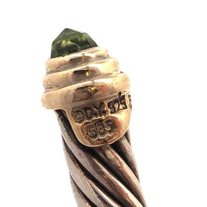 David Yurman Sterling Silver 14K Gold Peridot 5mm Classic Cable Cuff Bracelet