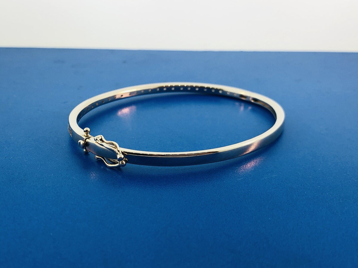 Designer SW Stunning Sterling Silver 925 Cubic Zirconia Hinged Bangle Bracelet