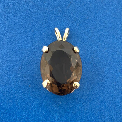 Gorgeous 14k Yellow Gold Oval Cut Large Smoky Quartz Pendant
