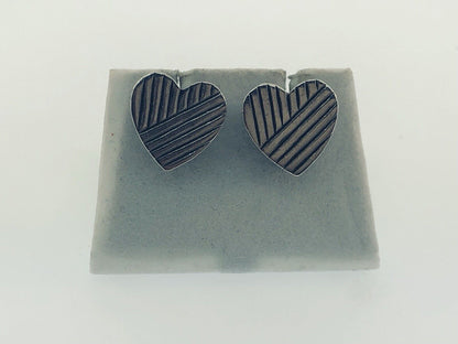 Retired Mignon Faget 14K Yellow Gold Sterling Silver Hard Hearts Stud Earrings