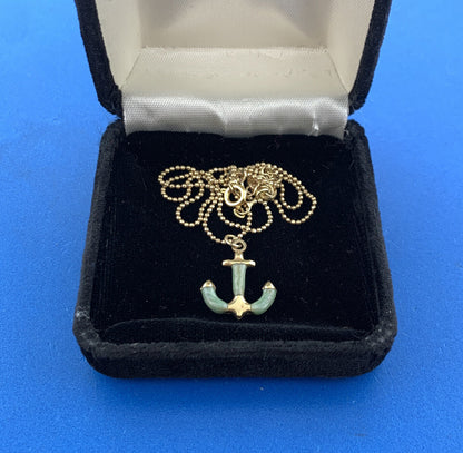 Designer Sheila Fajl Gold Tone Mint Green Anchors Away Beaded Chain Necklace