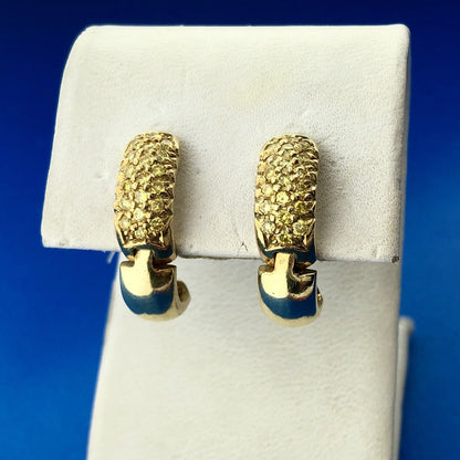 Estate 14K Yellow Gold Canary Diamond Huggy Hoop Earrings