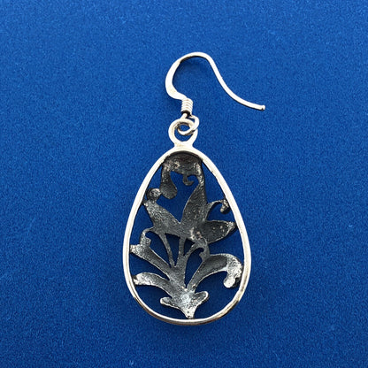 Stunning Sterling Silver 925 Oval Openwork Floral Sprout Dangle Hook Earrings