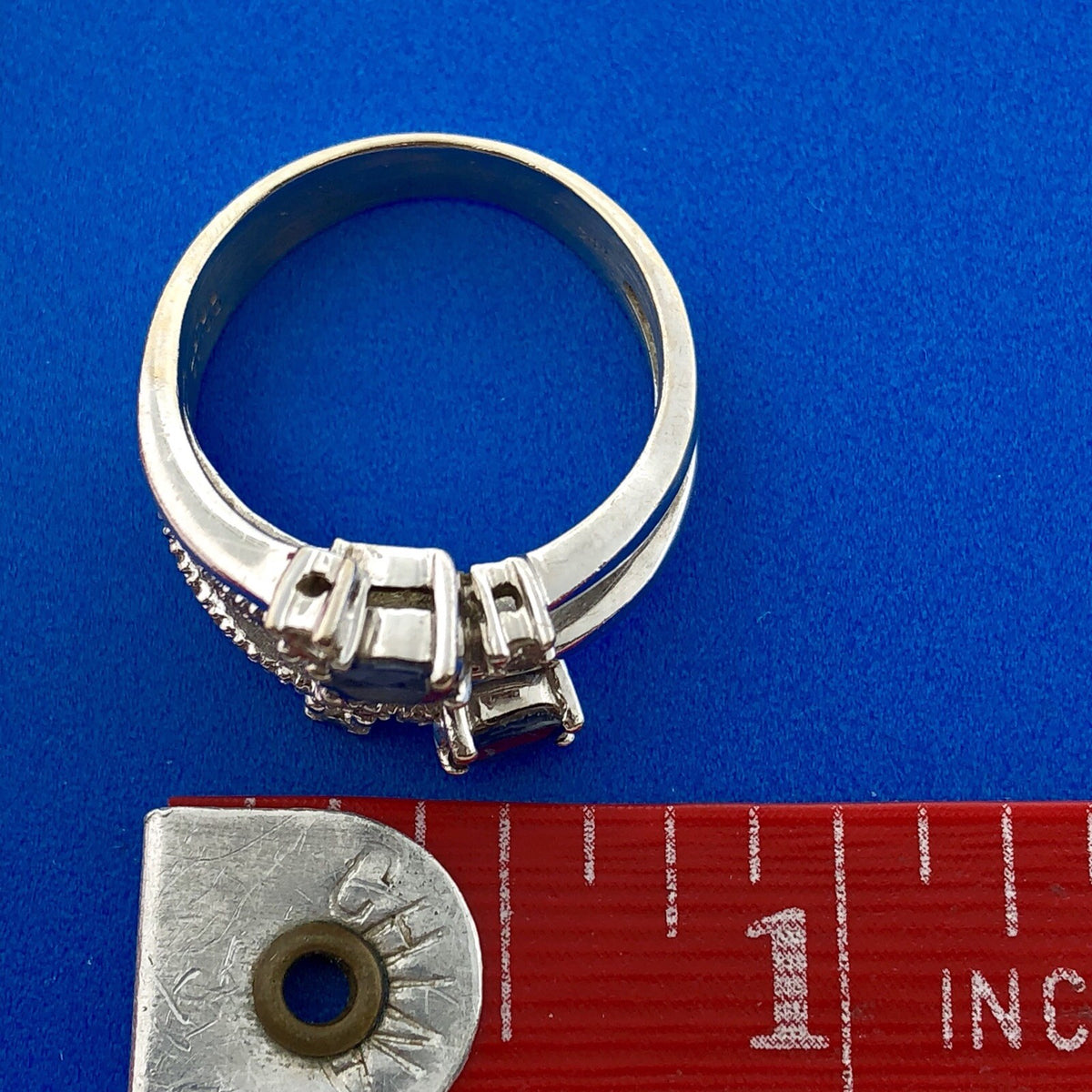 One-of-a-kind 14k White Gold Diamond and Sapphire Statement Ring
