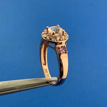 Designer HT 925 Sterling Silver Rose Vermeil Amethyst White Topaz Cocktail Ring