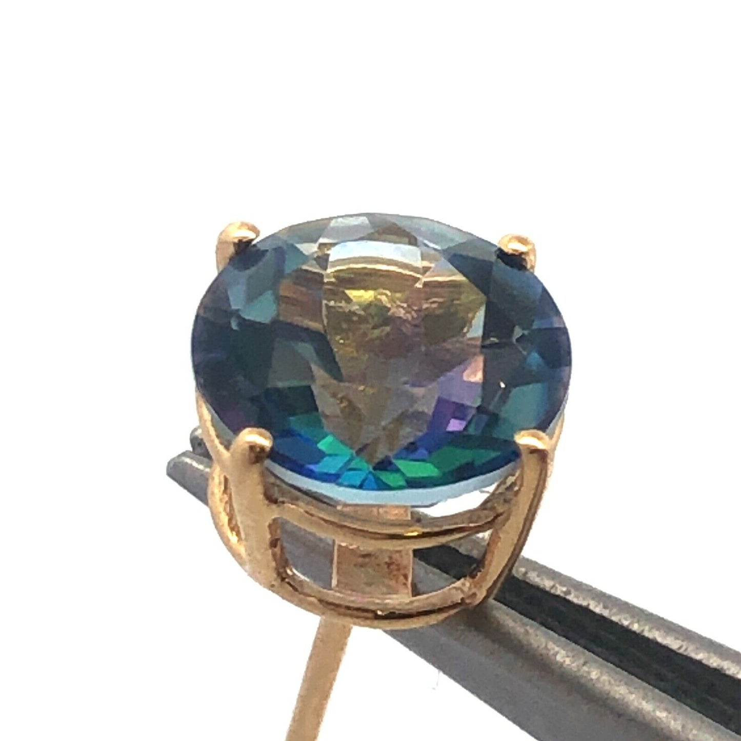 Designer SJI 14K Yellow Gold Round Iolite Solitaire Statement Stud Earrings