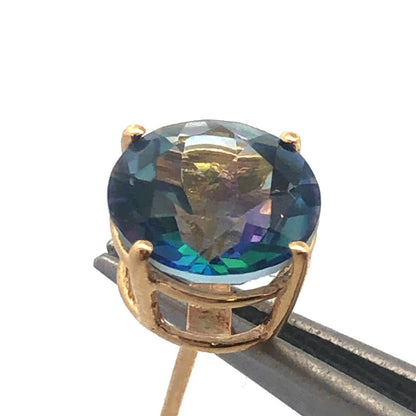 Designer SJI 14K Yellow Gold Round Iolite Solitaire Statement Stud Earrings