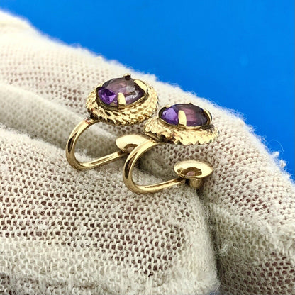 Mid Century 14K Gold Filled Amethyst February Anniversary Screw Back Earrings