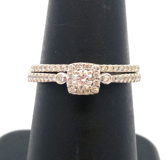 Designer 14K White Gold Diamond Solitaire w/Accents Wedding Engagement Ring Set