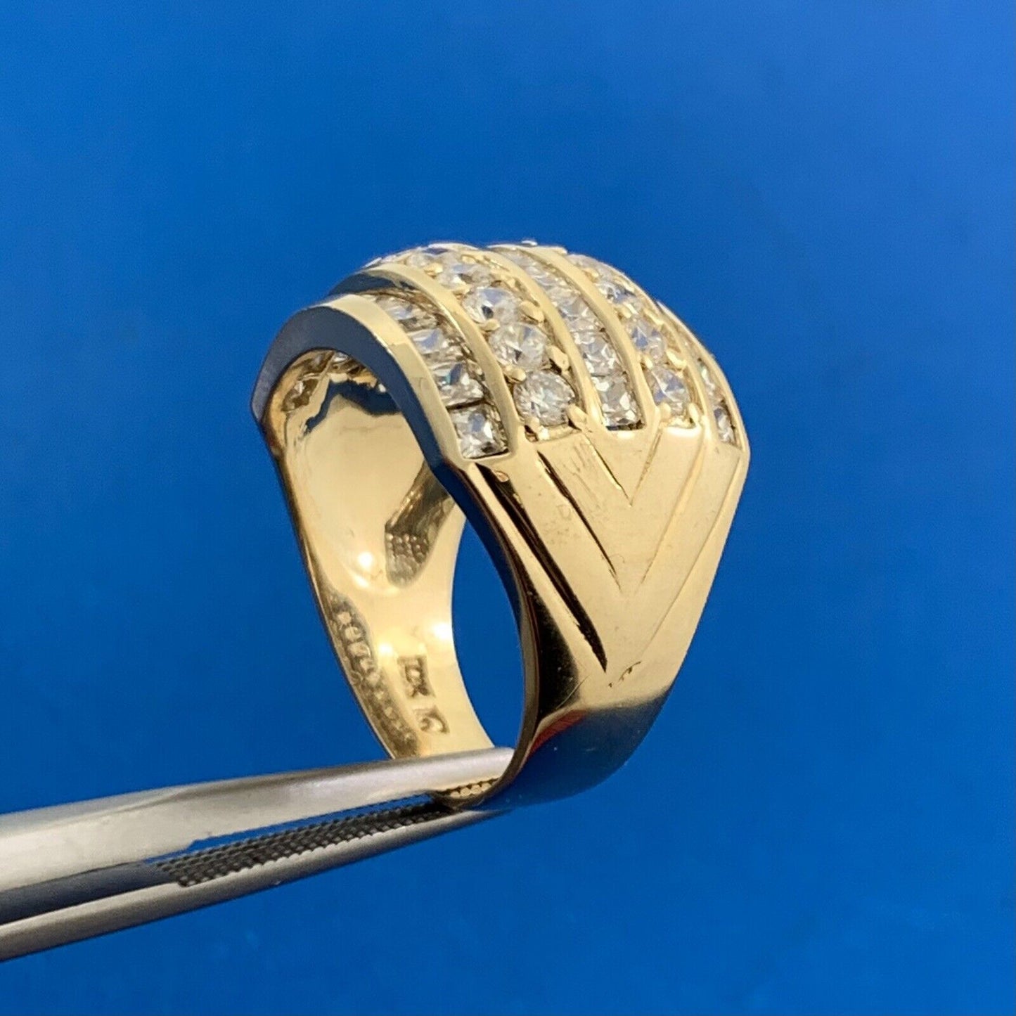 Designer 14K Yellow Gold Cubic Zirconia CZ Five Row Statement Band Ring