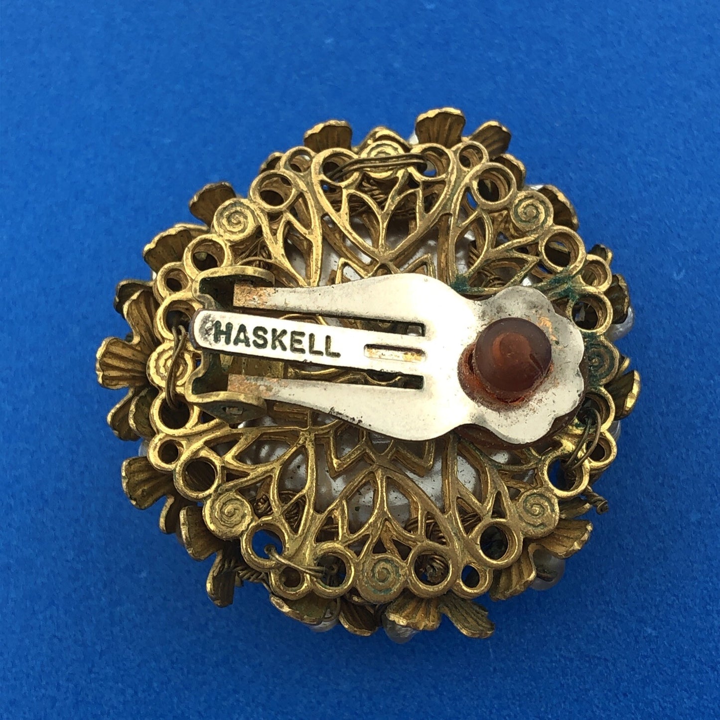 1950's Miriam Haskell Faux Baroque Pearl Birds Nest Statement Clip Earrings