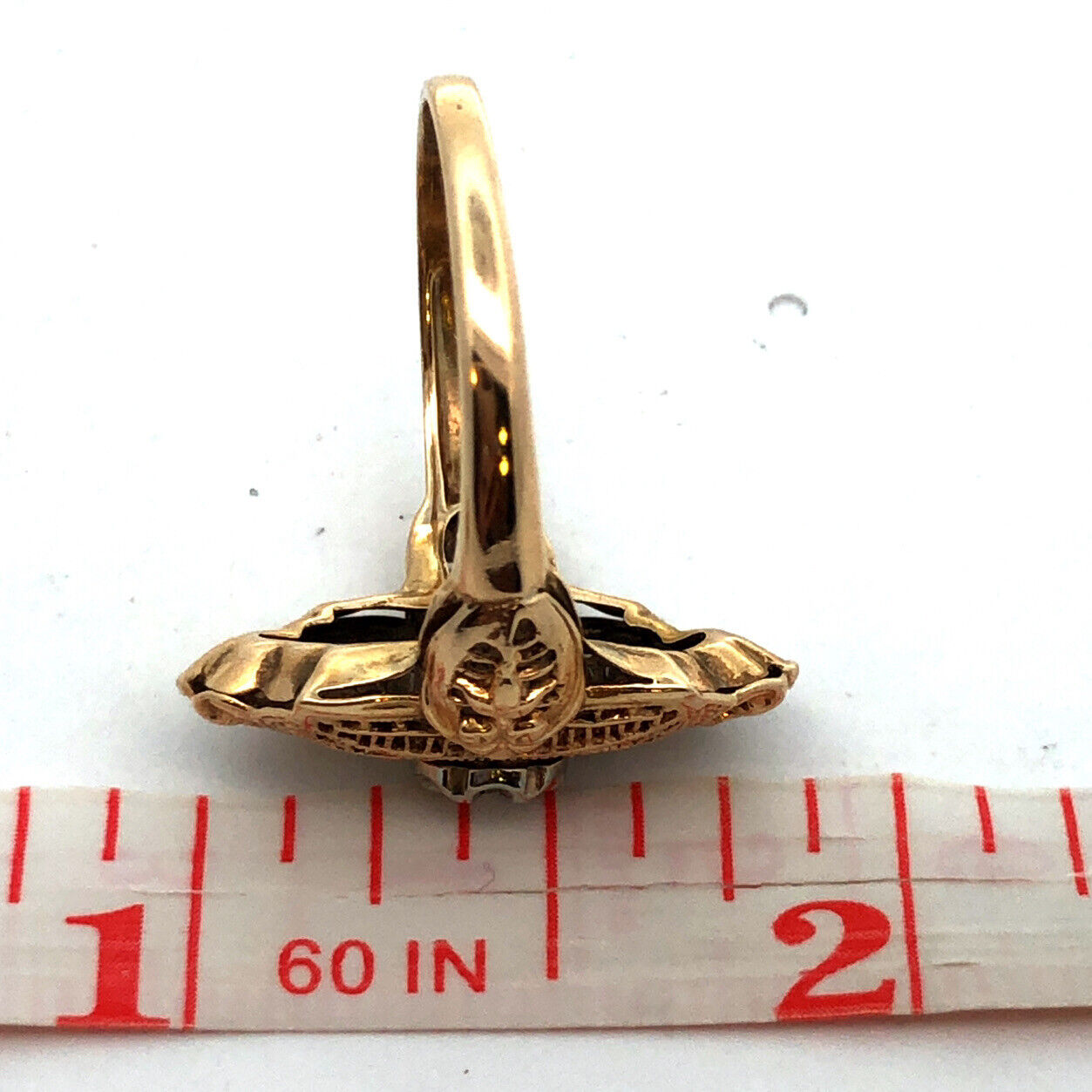 Vintage 10K Yellow Gold Diamond Floral Filigree Statement Finger Ring