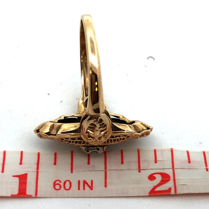 Vintage 10K Yellow Gold Diamond Floral Filigree Statement Finger Ring