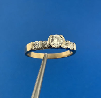 Stunning 14K Yellow White Gold Diamond Solitaire w/Accents Engagement Ring