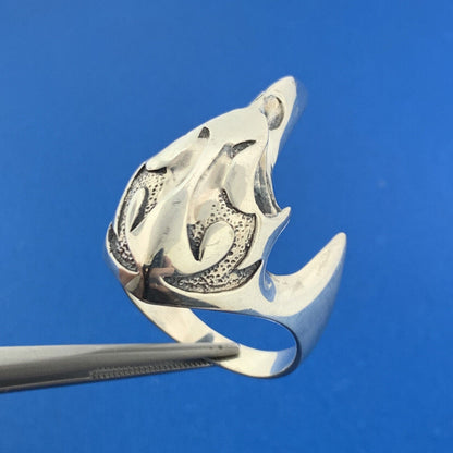 Sterling Silver 925 Eagle Phoenix Skull Biker's Guardian Statement Ring