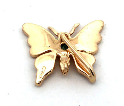 Designer 14K Yellow Gold Round Green Emerald Moth Butterfly Pendant