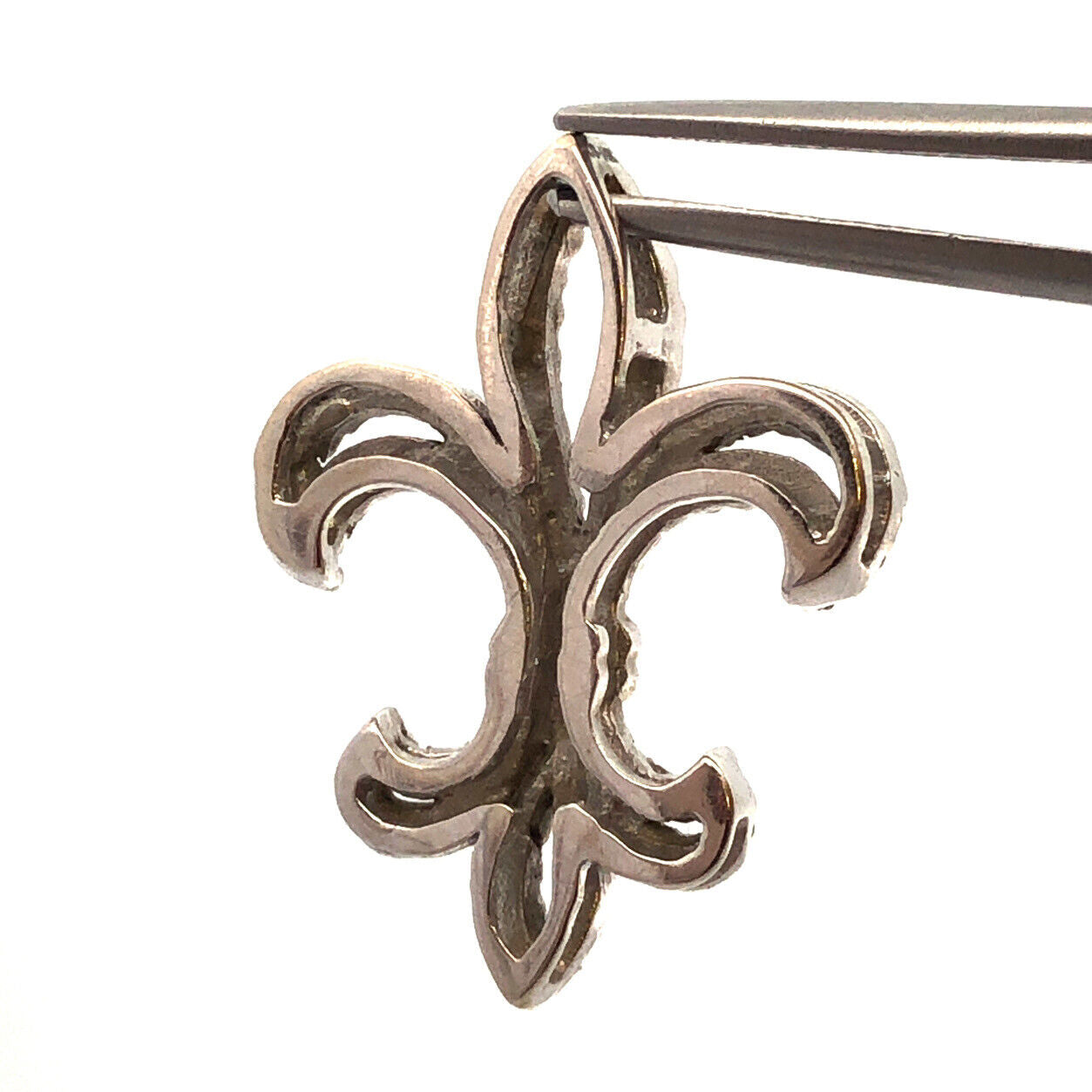 Designer 14K White Gold Diamond Encrusted Fleur De Lis Slide Pendant