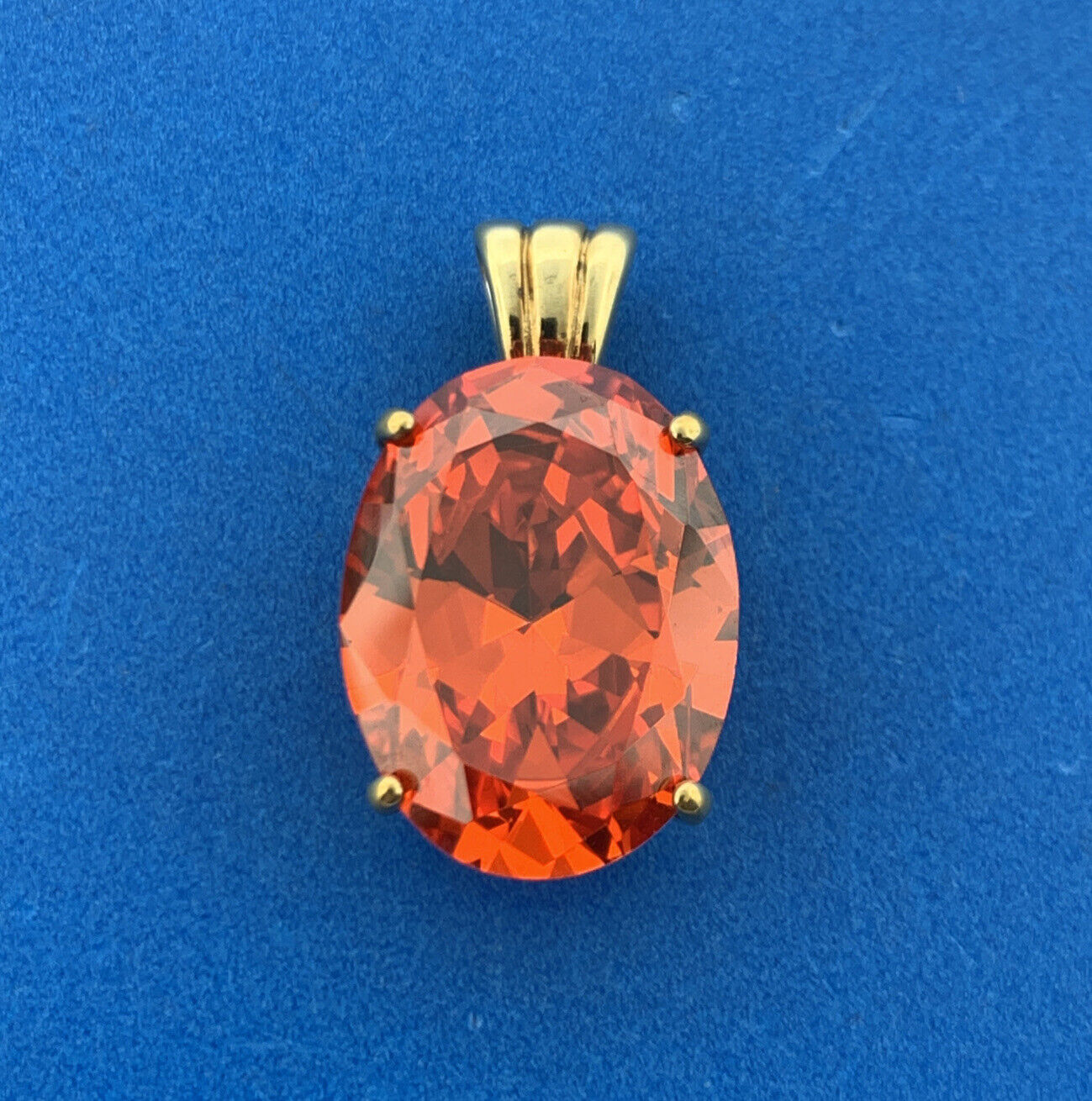 Designer UTC Vermeil Sterling Silver 925 Large Oval Sparkling Orange CZ Pendant