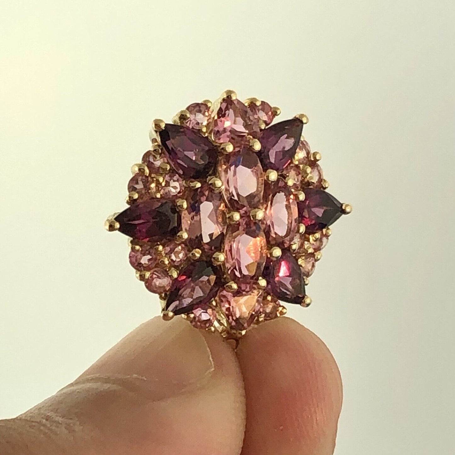 14K Yellow Gold Pink Tourmaline Pink Spinel Pink Topaz Cluster Wheel Pendant