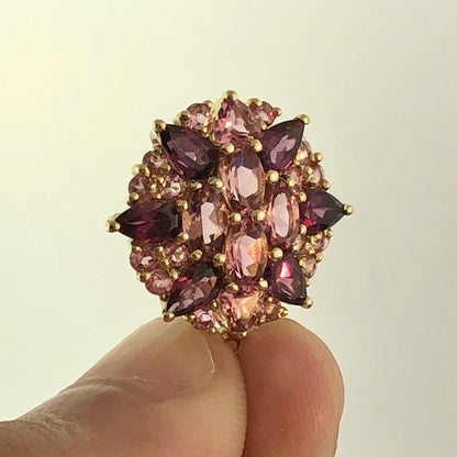 14K Yellow Gold Pink Tourmaline Pink Spinel Pink Topaz Cluster Wheel Pendant