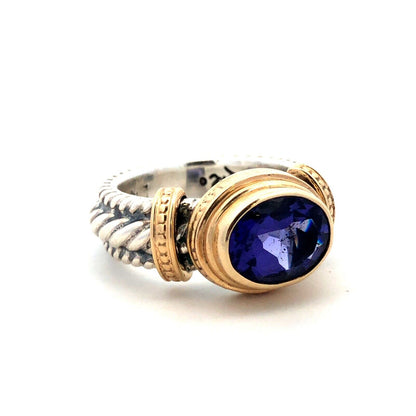 Designer Reve 925 Sterling Silver Two Tone Oval Purple CZ Twist Statement Ring