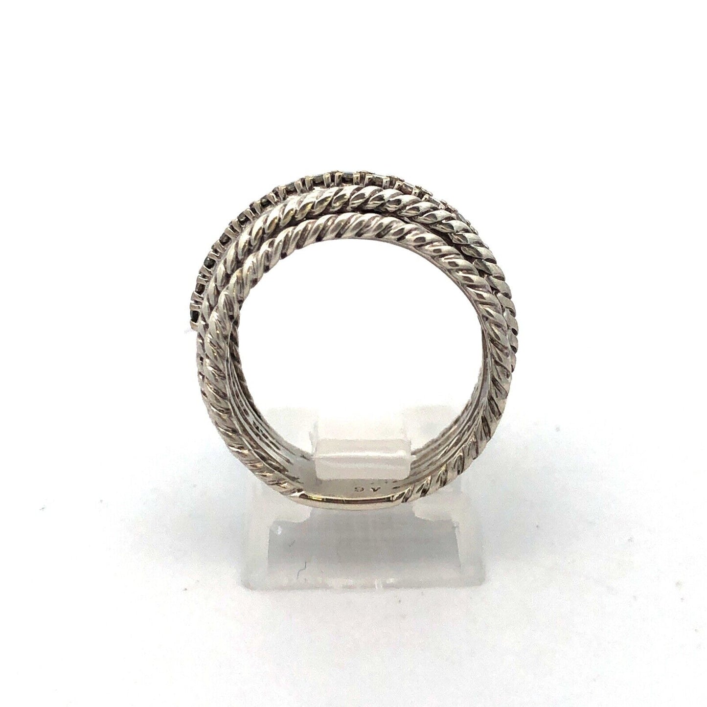 David Yurman 925 Sterling Silver 14K White Gold Diamond Crossover 7 Band Ring