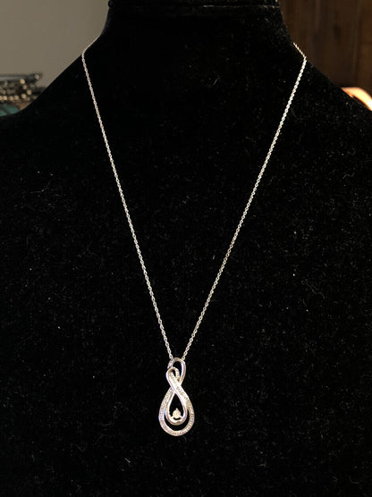 Designer 925 Sterling Silver Round Diamond Infinity Anniversary Pendant Necklace