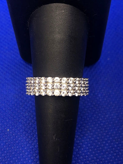 MEDA 925 Sterling Silver Cubic Zirconia Eternity Wedding Anniversary Band Ring