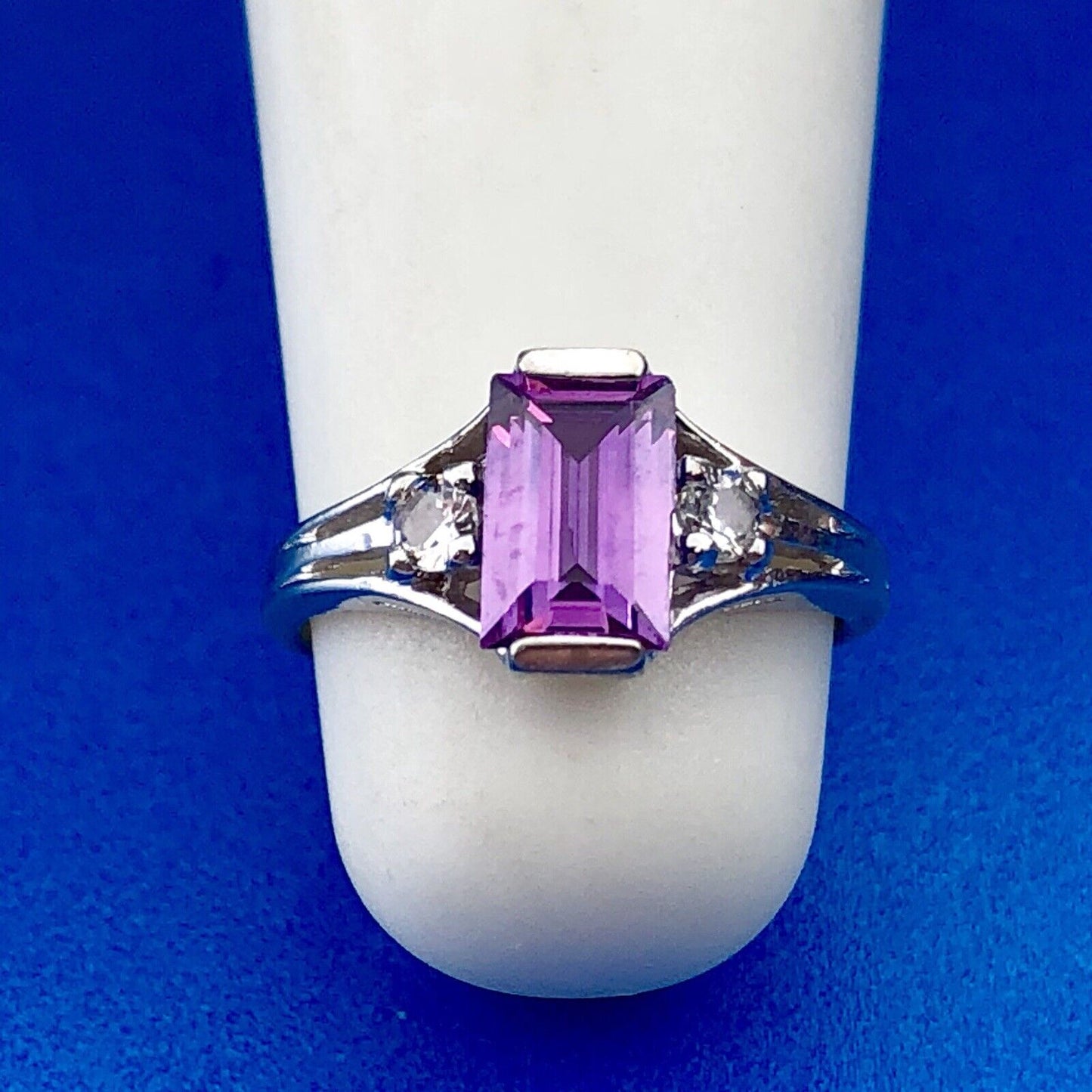 Vintage 10K White Gold Baby's Child's Amethyst White Topaz February Ring