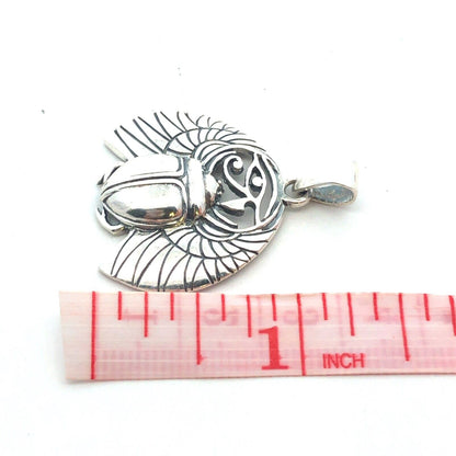 Estate 925 Sterling Silver Wings Of Isis Scarab Protection Amulet Pendant