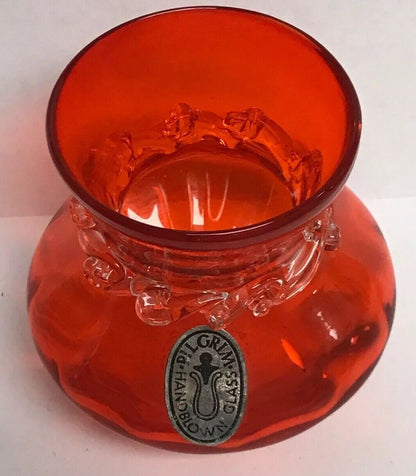Pilgrim Glass Red Orange Wave Glass Design Small Bud Vase Original Sticker