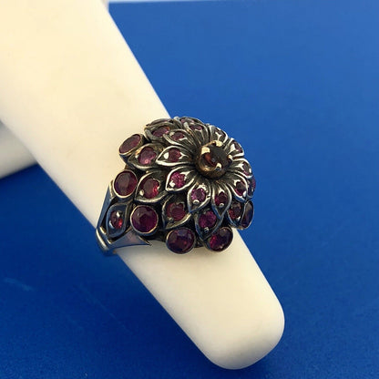 Art Deco 10K Yellow White Gold Ruby Cluster Princess July Anniversary Ring