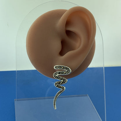 Stunning Sterling Silver 925 Marcasite Modernist Snake Zig-Zag Stud Earrings
