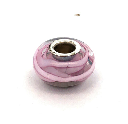 Designer Chamilia Sterling Silver Pink Swirl Murano Glass Slide Bracelet Charm