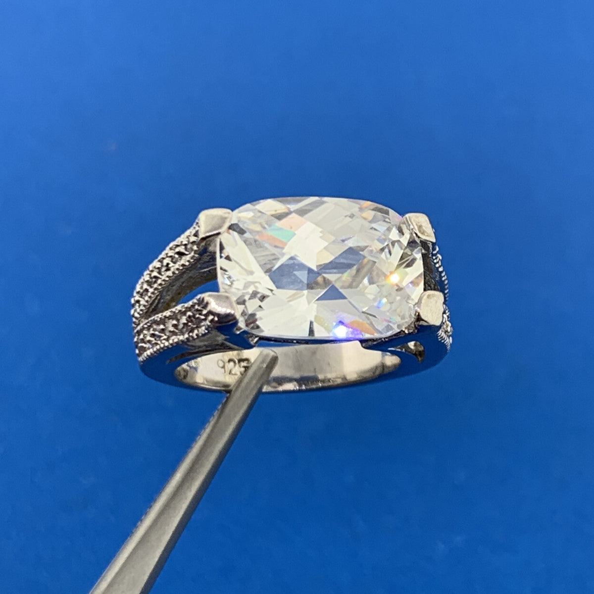 Designer Sterling Silver 925 Cushion Cubic Zirconia CZ Statement Cocktail Ring