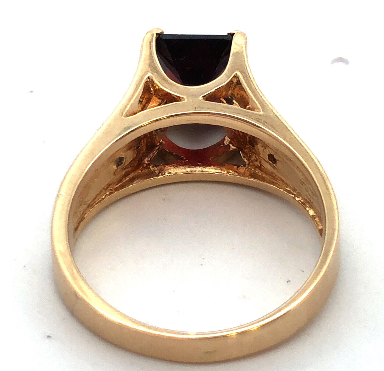 Designer 14K Yellow Gold Emerald Cut Garnet Round Diamond Accent Cocktail Ring