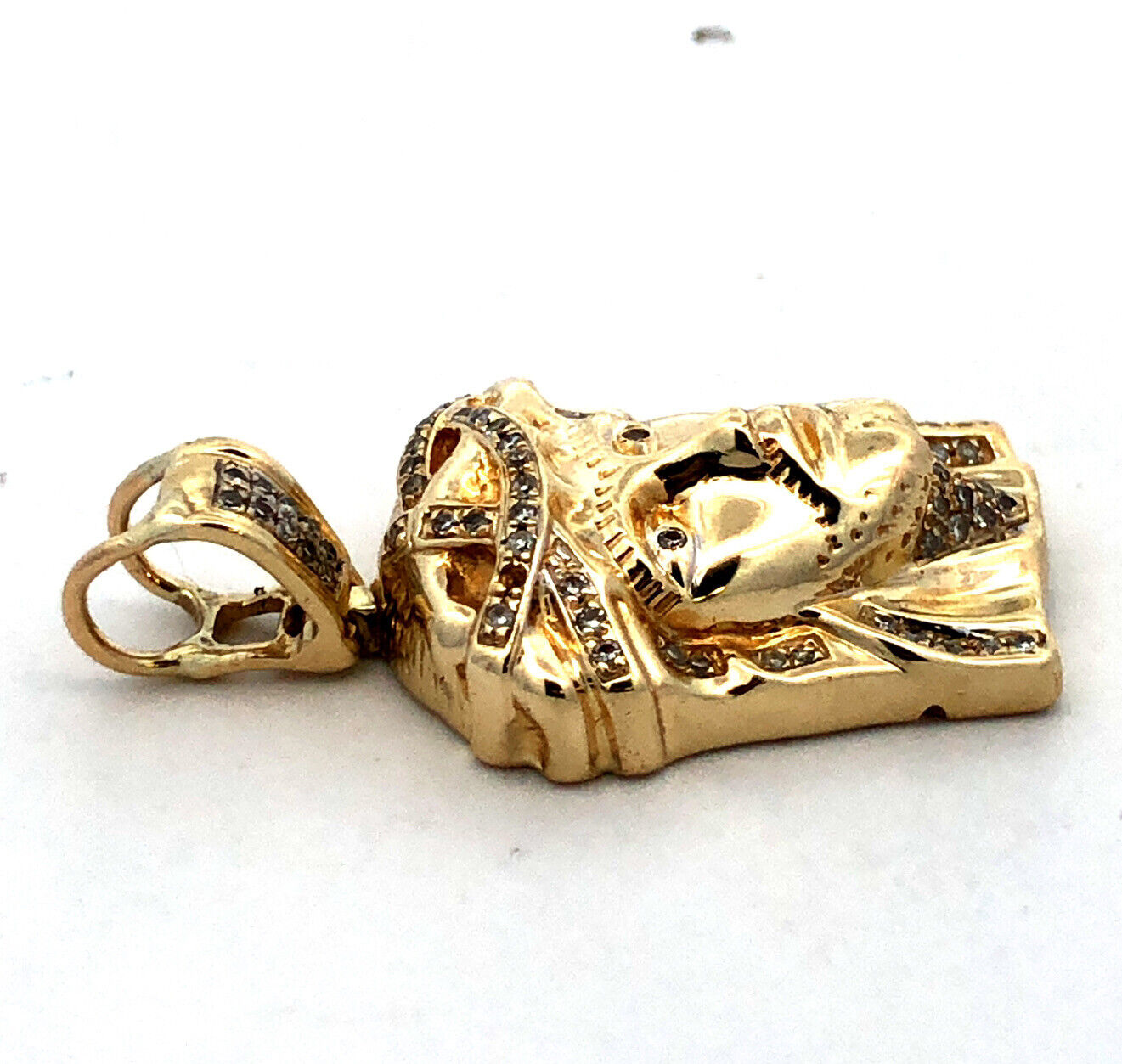 14K Yellow Gold Diamond Jesus Christ Face Crown of Thorns Pendant