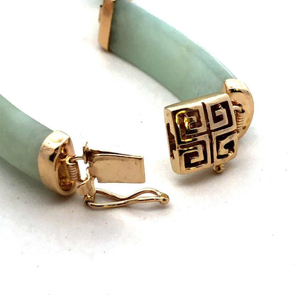 Designer 14K Yellow Gold Green Jade Panel Tennis Bracelet