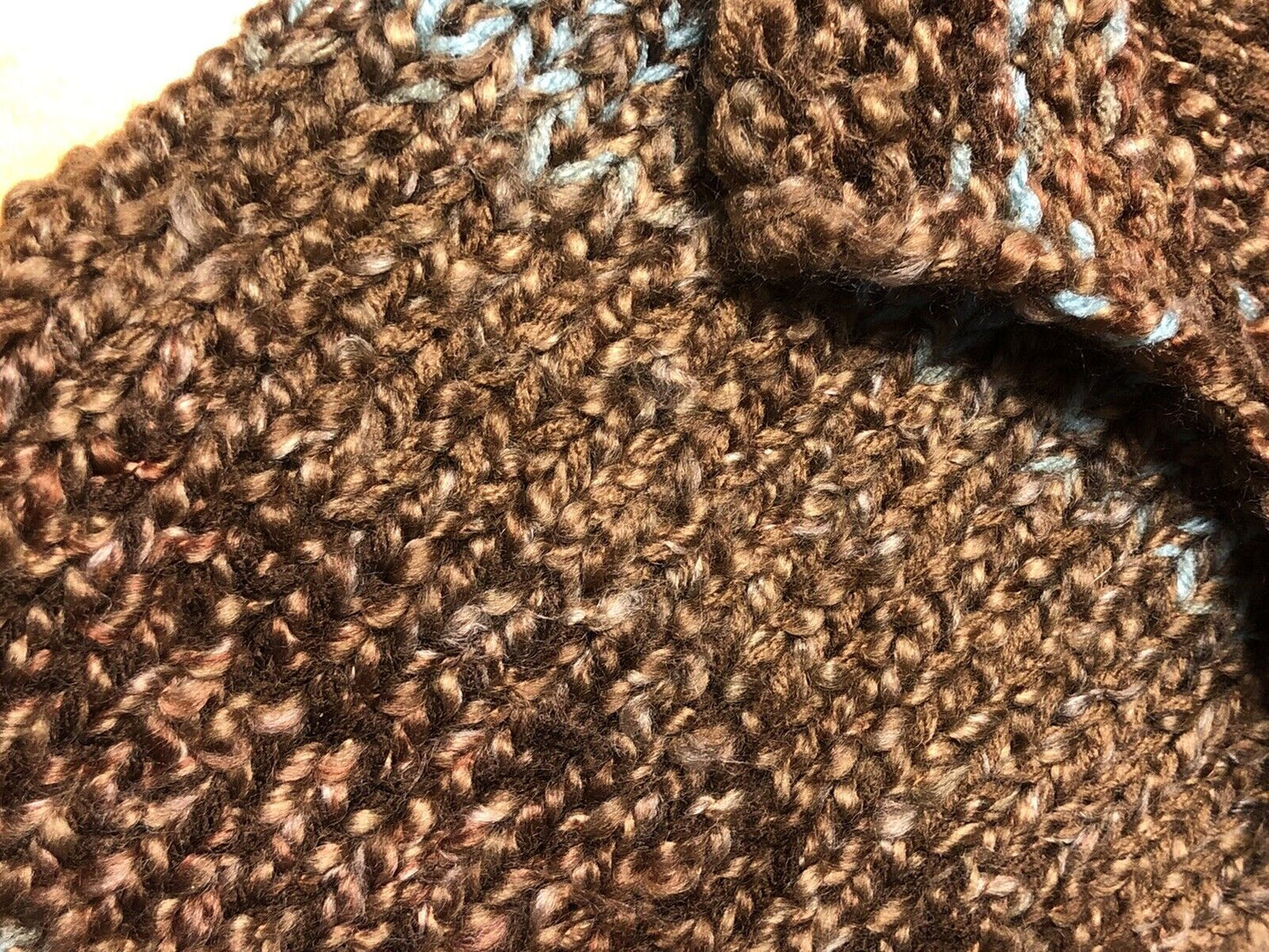 Hand Crocheted Knitted Blue Brown Newborn Baby's Two Piece Pod Hat Photography