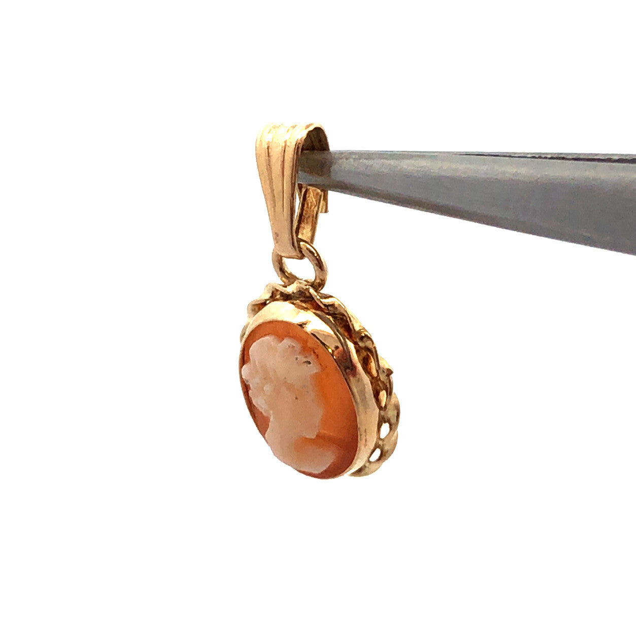 Vintage 14K Yellow Gold Oval Cameo Bust Petite Pendant