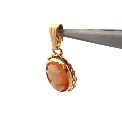 Vintage 14K Yellow Gold Oval Cameo Bust Petite Pendant