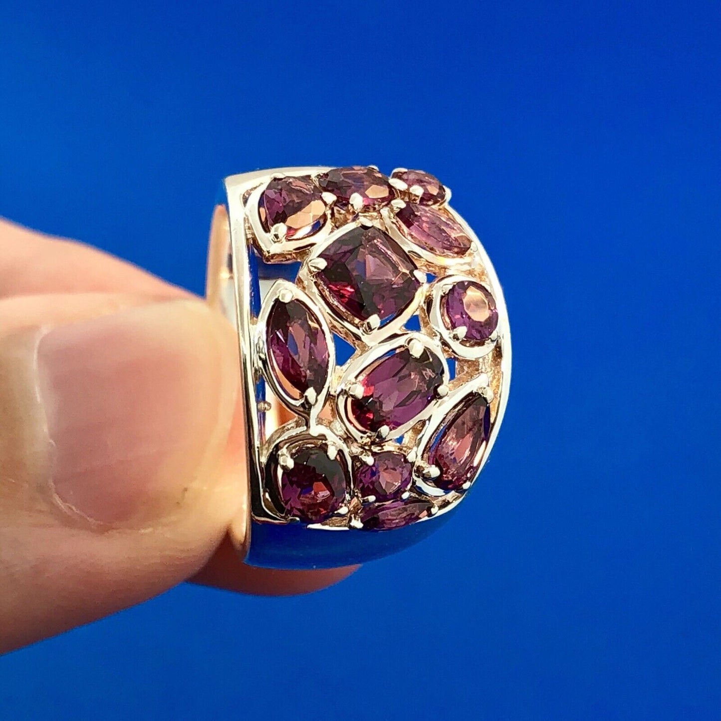 Designer LJ Sterling Silver Pink Tourmaline Cluster Statement Cigar Band Ring