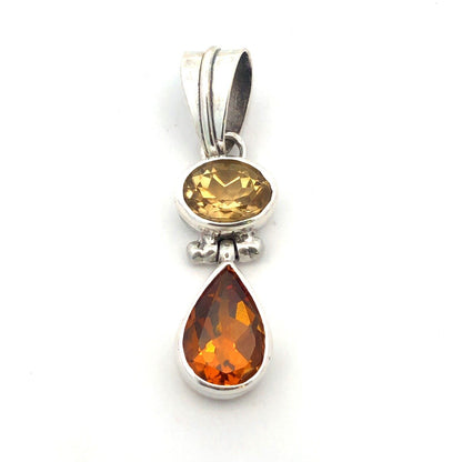 925 Sterling Silver Citrine Prasiolite Drop Dangle Statement Pendant