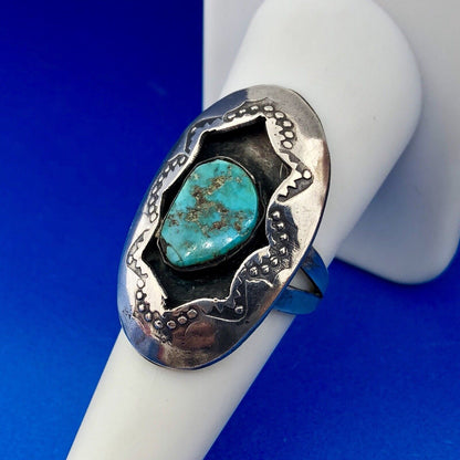 Vintage Native American 925 Sterling Silver Turquoise Concho Statement Ring