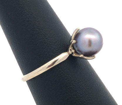 Designer P 14K White Gold Round Tahitian Pearl Solitaire June Anniversary Ring