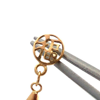 Vintage 14K Yellow Gold Teardrop Bright Green Jade Chinese Luck Dangle Earrings