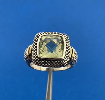 Designer 925 Sterling Silver 14K Gold Cushion Lemon Quartz Square Top Ring