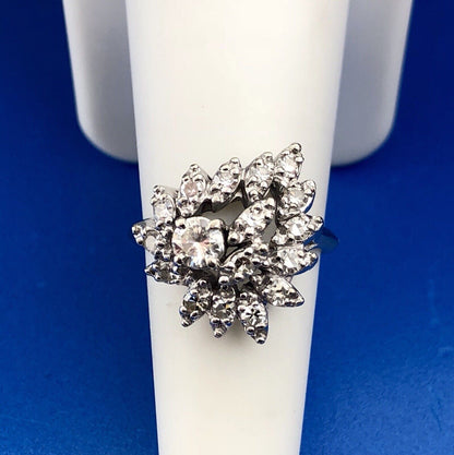 Art Deco 14K White Gold Diamond Free Form Heart Cluster Engagement Cocktail Ring