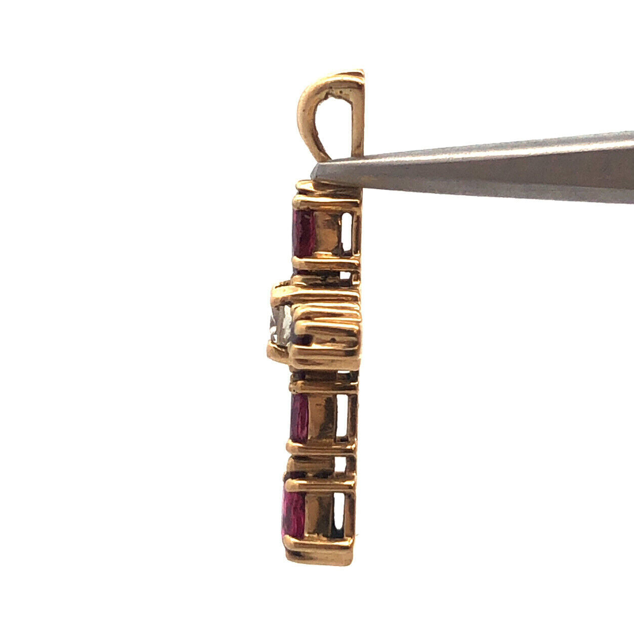 14K Yellow Gold Ruby Diamond Cross July Communion Easter Pendant