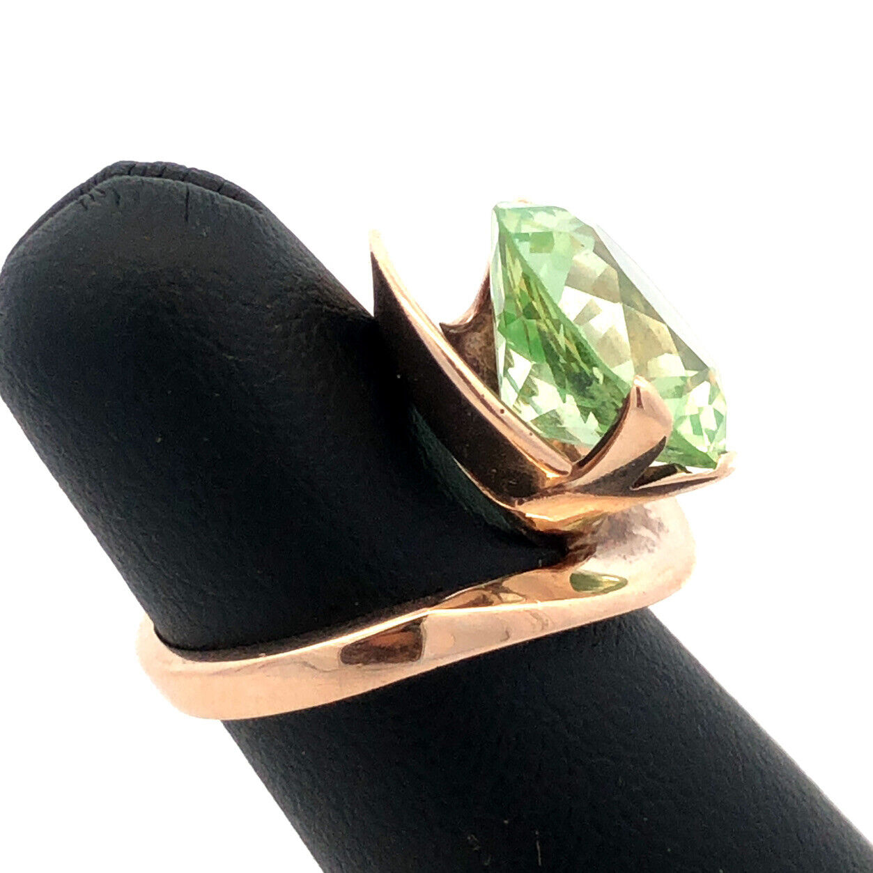 Custom 14K Yellow Gold Round Green Amethyst/Prasiolite Modernist Statement Ring